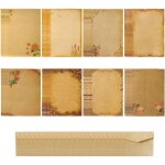 48 pi�ces papiers � lettre antiques, feuilles papier � lettres, a5 papeterie pour correspondance, 8 mod�les, ...