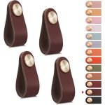 4pcs poign�e meuble cuir, bouton porte placard poignee cuir bouton de tiroir, poignee de meuble vintage ...