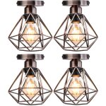 4x plafonnier stoex luminaire industriel vintage design r�tro cage diamant en fer forge, lampe de plafond ...