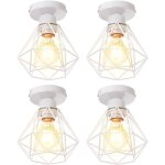 4x plafonnier stoex luminaire industriel vintage design r�tro cage diamant en fer forge, lampe de plafond ...