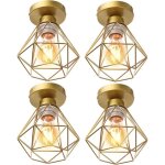 4x plafonnier stoex luminaire industriel vintage design r�tro cage diamant en fer forge, lampe de plafond ...