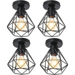 4x plafonnier stoex luminaire industriel vintage design r�tro cage diamant en fer forge, lampe de plafond ...