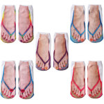5 paires de chaussettes manucure � motif tong 3d, chaussettes personnalis�es d�contract�es � motif flip ...