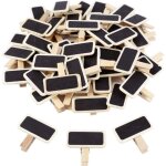 50 pi�ces mini tableau noir avec clip rectangle, tableau noir en bois mini note, lot de mini tableaux ...