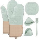 6 gants de four, gants et maniques en silicone, maniques cuisine r�sistants � la chaleur, antid�rapants, ...