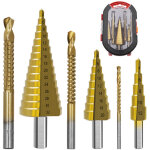 6 pcs step drill pagoda / hole saw / spiral tap / twist drill bits set 4241 hss hexagonal shank t�te ...