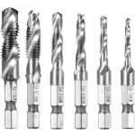 6 pi�ces foret m�che hss � tige hexagonale m3 - m10 filetage vis robinet - argent