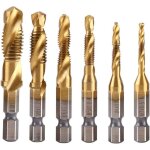 6pcs set forets taraud�s, hss m3 - m10 combinaison ev�tue de titane 1 / 4' foret taraud� m�trique � pas ...