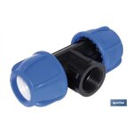T� � 90�, filetage femelle, pp pn16 63 x 1  pour tuyaux en poly�thyl�ne, noir
