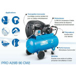 Abac - compresseur d'air pro 2cv 90 litres 15, 3 m3 / h - 10b - pro a29b 90 cm2