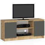Akord - meuble tv pour salon chne artisan 120 cm 2 portes faade gris graphite 2 tagres 120x40x55 ...