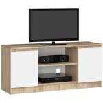 Abamihome - meuble tv pour salon akord ch�ne sonoma 120 cm 2 portes fa�ade blanche 2 �tag�res 120x40x55 ...