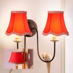 Abat - jour e14, abat - jour en tissu rouge � bordure dor�e pliss� � clipser pour lustre cristal, lampe ...