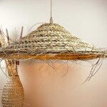 Abat jour pour lampe parasol l fibre naturelle tress�e