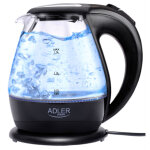 Ad 1224 bouilloire �lectrique en verre 1, 5 litre, int�rieur �clair�, sans fil 2200w noir - adler