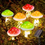 Adornos de jard�n con 6 luces led solares de hongos - impermeables para exterior, caminos, paisajes, ...