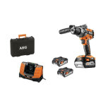 Aeg ? perceuse compacte brushless 18v ? 3 batteries 2. 0ah et 4. 0ah ? couple 65nm pour per�age b�ton ...