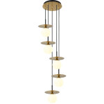 Aluminor - suspension, suspension ronde cinq lampes cascade or en metal