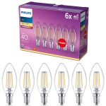 Ampoule led flamme e14 40w blanc chaud claire, verre, lot de 6 - philips