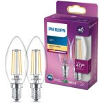 Ampoule led flamme e14 40w blanc chaud claire, verre, lot de 2 - philips