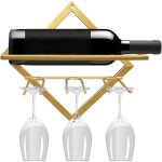 Aougo - tag�re � vin murale pliable en m�tal avec 3 supports pour verres � pied(dor�)