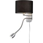 Applique h�tel nickel et abat - jour rond tissu noir avec liseuse l20 cm trio lighting
