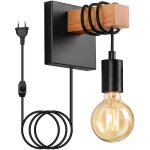 Applique industrielle en bois avec interrupteur prise r�tro int�rieur e27 spot mural (avec interrupteur ...
