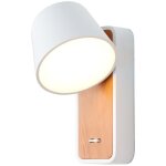 Applique murale blanche et bois avec spot led 6w et interrupteur 15cm