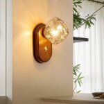 Applique murale bois verre vintage, g9 lampe murale avec interrupteur int�rieure pour chambre salon chevet ...