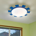 Applique murale chambre d'enfant lampe pour enfant plafonnier en verre bleu clair, soleil, acier, blanc ...
