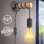Applique murale design rétro industriel bois & métal éclairage salon & chambre douille e27 interrupteur ... Applique murale design rétro industriel bois & métal éclairage salon & chambre douille e27 interrupteur ...