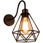 Applique murale forme diamant en mtal fer noir, lustre abat - jour cage forg lampe rtro industrielle ...