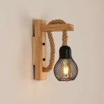 Applique murale industrielle vintage, applique murale en bois rustique r�tro, abat - jour cage en m�tal ...