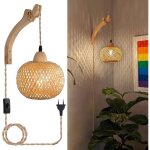 Applique murale int�rieur bois vintage lampe murale, e27 r�tro lanterne en bambou, lampe de chevet en ...