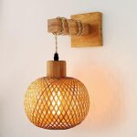 Applique murale int�rieur vintage, lampe murale en bois et m�tal, e27 r�tro cage applique avec abat - ...