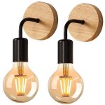 Rhg applique murale int�rieure 2 pi�ces, lampes murales en bois e27, luminaire murales pour salon, chambre. ...