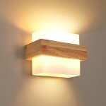 Applique murale int�rieure en bois ? abat - jour en verre blanc ? design moderne 22x13x17 cm ? �clairage ...