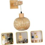 Appliques murales japonaises vintage, lampe de chevet tiss�e en bambou, appliques murales en rotin pour ...