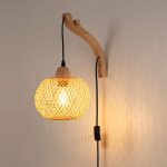 Applique murale en osier et bois  phuket  - avec c�ble et prise boho chic