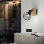 Applique murale applique murale r�tro lampe en bois spot lampe de salon avec spot mobile, m�tal noir ...