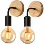 Applique murale vintage 2 pack, lampe murale en bois industrielle int�rieur, �clairage mural m�tal d�coration ...