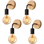 Appliques murales vintage lot de 4, lampe murale int�rieure en bois e27 pour chambre � coucher, escalier, ...