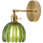 Applique murale vintage en laiton dor� et verre vert ? abat - jour textur� 13cm ? culot e27 ? installation ...
