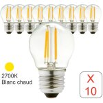 Arcotec - lot de 10 ampoules led filament e27 sph�rique 4w 470lm 2700k - garantie 2 ans