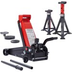 Arebos - cric hydraulique 3t avec p�dale - 2 chandelles d'essieu - charge maximale : 3 tonnes - 2 supports ...