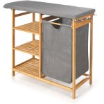 Armoire en bambou avec planche � repasser et panier � linge bamy, 111 x 34 x 82 cm