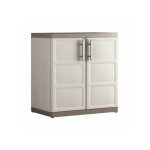 Armoire basse polyvalente avec deux portes et deux tagres beige excellence 89x54x h93 cm