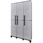 Armoire haute en polypropyl�ne, ligne family, �tag�res + porte - balais, gris, 102 x 37 x 169 cm