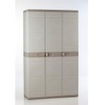 Armoire haute de rangement plastiken titanium - 3 portes, étageres et penderie - beige et taupe Armoire haute de rangement plastiken titanium - 3 portes, étageres et penderie - beige et taupe