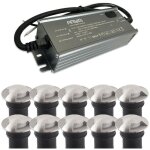 Lot de 10 encastrables de sol balisage 3w mini - canyon ip67 12v avec transformateur selv 50w ip67 temp�rature ...